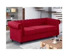 Divano a 3 posti in velluto CHESTERFIELD - Rosso
