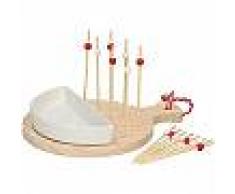 alpina Set aperitivo con vassoio tagliere tondo in legno ciotola e bacchette spiedini 17 pezzi per sushi finger food antipasti aperitivi