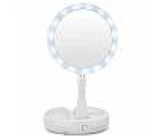 Specchio cosmetico luminoso rotondo con zoom estensibile per trucco barba ? 16 cm