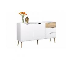 : Credenza Scandi con 2 ante e 3 cassetti / Bianco/Frassino