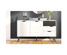 : Credenza Scandi con 2 ante e 3 cassetti / Bianco/Nero