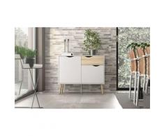 : Credenza Scandi con 2 ante e 1 cassetto / Bianco/Frassino