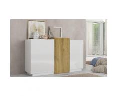 Credenza a 3 ante: Bianco lucido/Rovere naturale