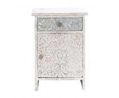 Maisons du Monde Comodino indiano bianco scolpito in massello di mango L 42 cm Namaste