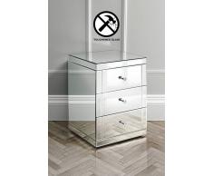 My-Furniture LUCIA Comodino a specchio in vetro temprato e a 3 cassetti