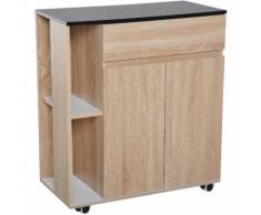 Homcom Mobiletto da Cucina con Cassetti e Ruote in Legno, Rovere nero 78x39.5x88.5cm