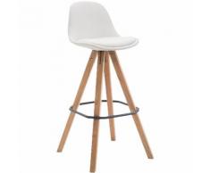 Sgabello Franklin ben imbottito, in similpelle, gambe quadrate color legno naturale, bianco CLP
