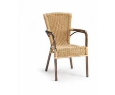Sedia con braccioli per giardino, in alluminio e simil rattan, impilabile, Marrone