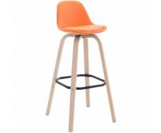CLP Sgabello Avika similpelle, super imbottito, base color legno naturale, arancione