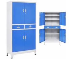 Armadio per Ufficio con 4 Ante Metallo 90x40x180cm Grigio e Blu