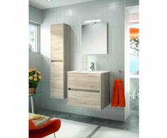 Mobile bagno sospeso 600 in legno marrone Caledonia con lavabo Noja | Con specchio e lampada LED