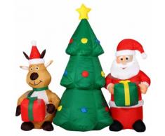 GONFIABILE ALBERO NATALIZIO BABBO NATALE E RENNA LUCI A LED 150CM AUTOGONFIABILE