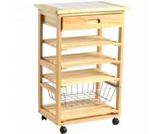Carrello Da Cucina In Legno Della Gomma 3 Piani Cestello E Cassetto 63,5x44h91cm Adami
