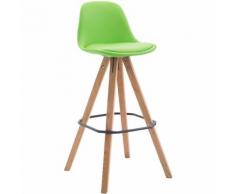 Sgabello Franklin ben imbottito, in similpelle, gambe quadrate color legno naturale, verde CLP
