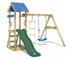 WICKEY Parco giochi TinyCabin Gioco da giardino per bambini con altalena, scivolo, sabbiera, tetto