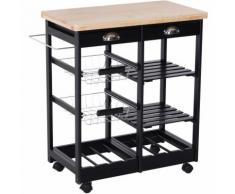Homcom Carrello da Cucina con Cassetti e Portabottiglie Legno e Nero