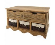 Mobile Cassapanca in Legno Cassettiera 5 Cassetti Ceste Vimini 72x32x44cm Casa