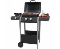 Barbecue a Gas 2 Bruciatori Griglia BBQ con Piano Laterale Fornello e Ruote 5kw