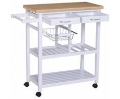 Homcom Carrello da Cucina in Legno con 2 Ripiani e Cassetti, Bianco, 84,5x37,2x85cm