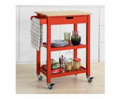 SoBuy Carrello Cucina Credenza Legno con 1 cassetto, 2 Ripiani, Piano in Legno di Hevea, Rosso,
