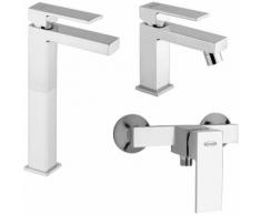Set miscelatori lavabo alto bidet doccia esterno per piletta click clack in ottone cromato Jacuzzi