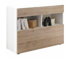 Credenza Mobile Soggiorno 1 Anta 2 Vani 111x42x82 Cm Tft Akira Bianco E Naturale