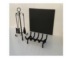 Set camino composto da lastra in ghisa + brucialegna + trespolo attrezzi fuoco scegli il set: set