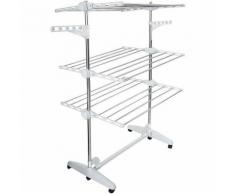 Stendino Per Biancheria, Stendibiancheria A Torre, 3 ripiani, Bianco, con ali, Dimensione: 143 x 88