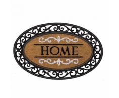 Tappeto Zerbino Ovale In Gomma e Fibra di Cocco Scritta Home 70x45cm Beige/Nero