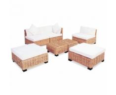 Salotto giardino divano relax polyrattan rattan naturale cuscini arredo esterno mpn pouf o tavolino