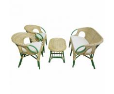 Set completo salotto in vimini bambù e rattan Mandolino chiaro naturale e verde divano poltrone