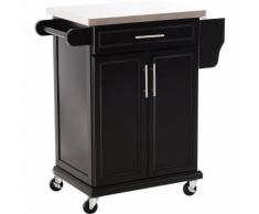 Homcom Mobiletto Carrello da Cucina con Piano in Acciaio, Nero, 83.5x45.7x90.5cm