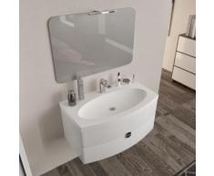 Arredo bagno mobile SOSPESO 90 cm con lavabo, specchio e lampada led. Tulipano bianco