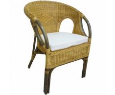 Poltrona sedia Mandolino in vimini bambù rattan marrone con cuscino per casa salotto