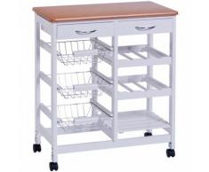 Carrello da cucina a 3 piani con cassetti e porta bottiglie