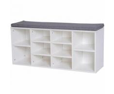 Homcom Panchina Scarpiera con Ripiani Regolabili in Legno Bianco e Grigio, 104x30x48cm