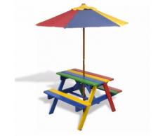 Set Tavolo e Panchina da Picnic Bambini con Parasole 4 Colori