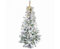 Albero di Natale pino innevato con 240 luci gialle altezza 150 centimetri