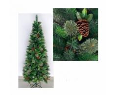 ALBERO DI NATALE SLIM mod. CANADA cm.180H SALVASPAZIO DUE TIPI DI RAMI DECORAZIONE C/PIGNE