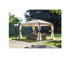 Gazebo da giardino rettangolare 4x3 mt in ferro lavorato, copertura sabbia