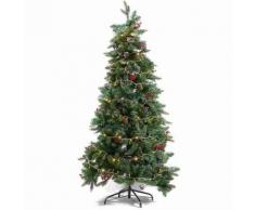 Albero di Natale pino artificiale con bacche e luci 1,80 metri