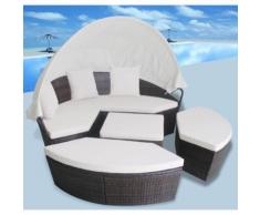 Set Divano/Lettino Prendisole Giardino 11 pz Polirattan Marrone