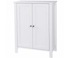 Armadietto in Legno Mobile per il Bagno con 2 Ante e 2 Ripiani Regolabili Bianco BCB60W