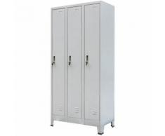 Armadio con 3 Armadietti in Acciaio 90x45x180 cm Grigio