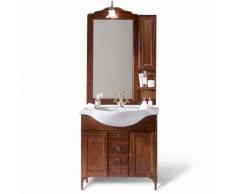Mobile bagno arte povera cm 85 con piedini country, specchiera applique e pensile laterale