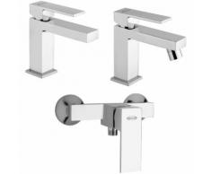 Set miscelatori lavabo bidet doccia esterno per piletta click clack in ottone cromato Jacuzzi