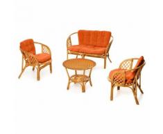 Set Salotto Da Giardino In Rattan Divano 2 Posti Tavolo E 2 Poltrone Taddei Bahamas Marrone