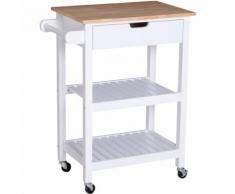 Homcom Carrello da Cucina Salvaspazio a 2 Ripiani con Cassetto in Legno, Bianco, 64x39x84.5cm