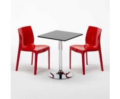 Tavolino Quadrato Nero 70x70cm Con 2 Sedie Colorate Interno Bar ICE MOJITO | Rosso