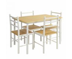 Set Tavolo da Pranzo + 4 Sedie Piano e Sedute in Legno Design Moderno 110x70cm